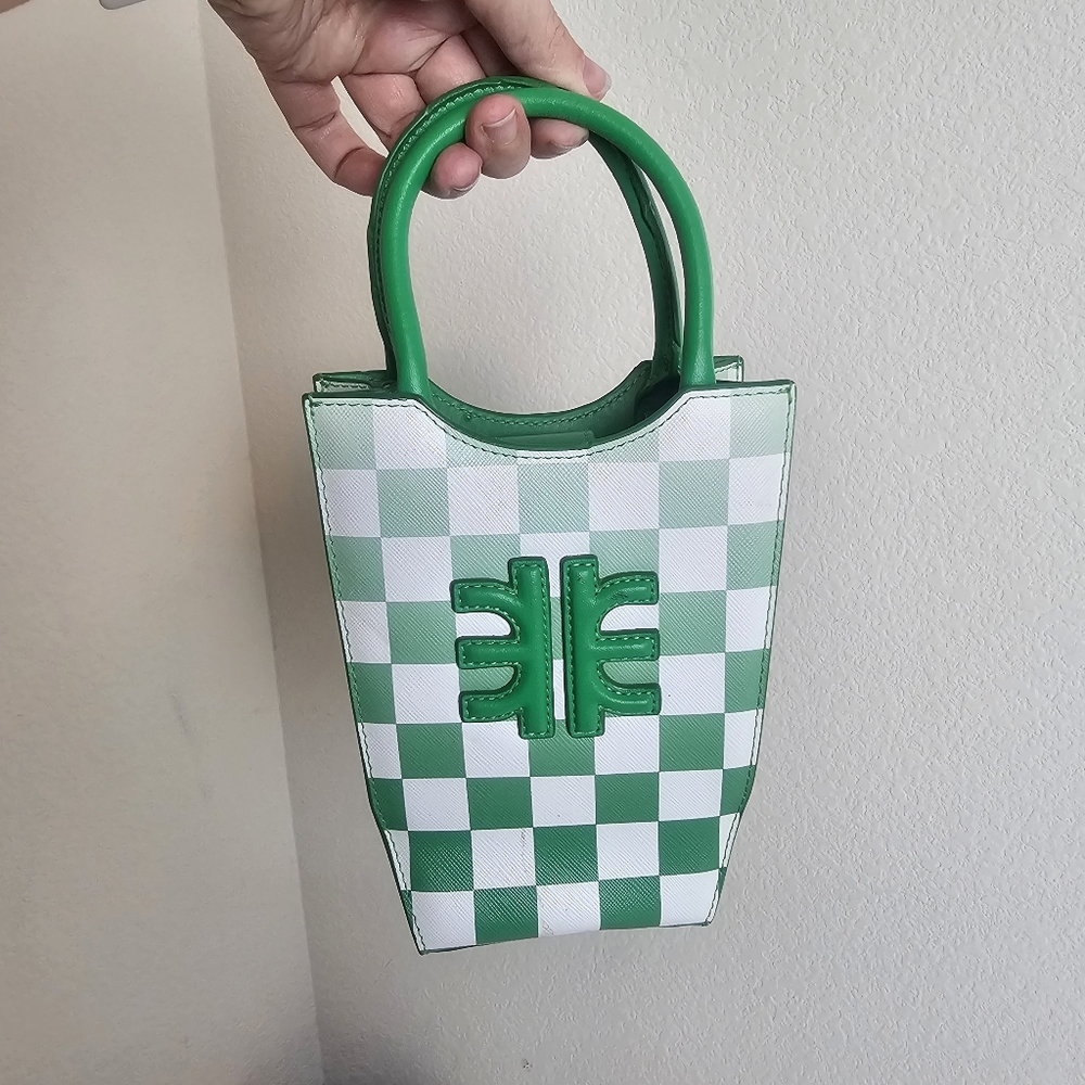 JW PEI Green Checkerboard Phone Crossbody Mini Bag Vegan Trendy IT Bag - Picture 12 of 12